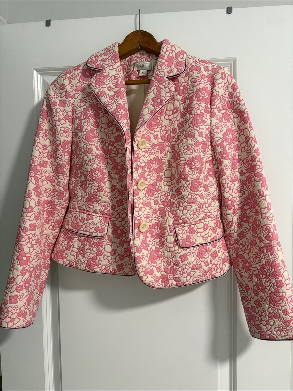 LOFT Pink Floral Quilted Blazer